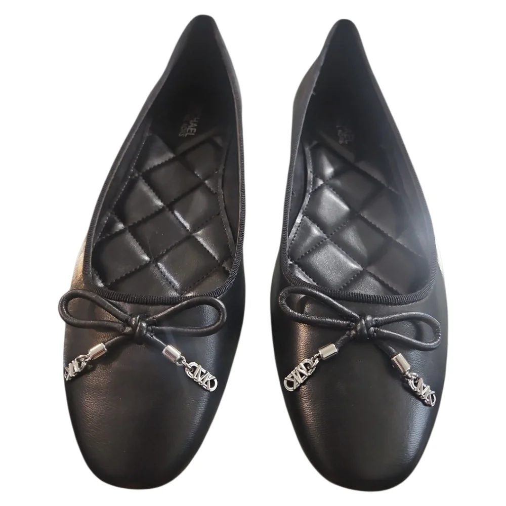 MICHAEL Michael Kors Flex Ballet Flats Black Leather Bow Shoes Size 6 NWT